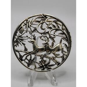 Vintage Signed Deer Brooch Pendant Combo Silver Tone Mid Century